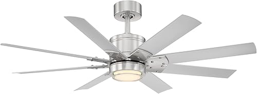 Renegade - Ventilador de techo inteligente de 8 aspas para interiores y exteriores, níquel cepillado de titanio con kit de luz LED de 3000 K y