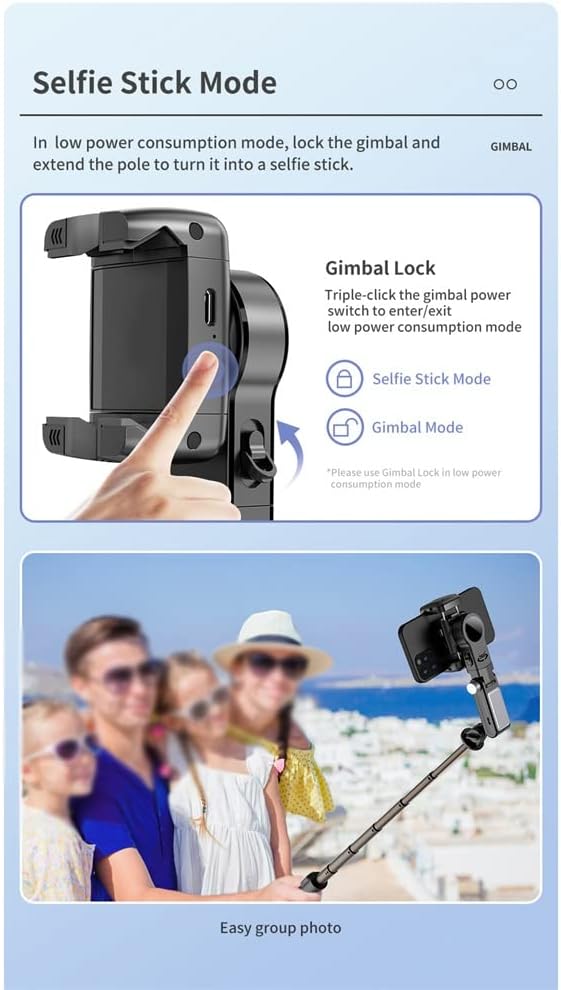 Gimbal Stabilizer for Smartphone 2 Axis Selfie Stick Tripod with Face Tracking 360° Rotation 4 in 1 Portable