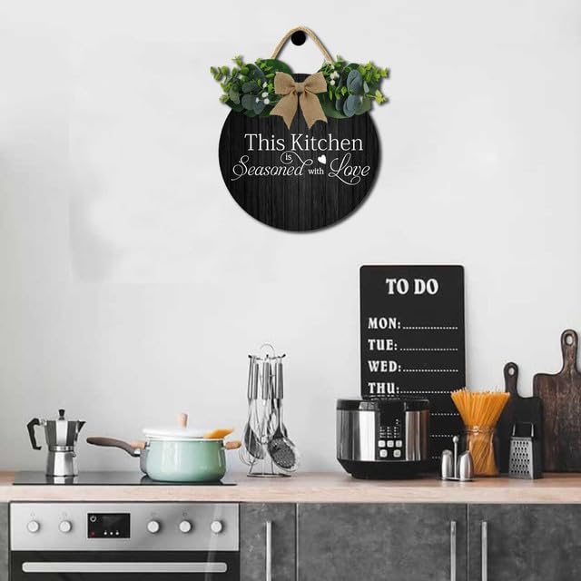 Panneau Décoratif En Bois "Cette Cuisine Est Assaisonnée D'amour" – Style Rustique, Dimensions 6 X 12,5 Pouces