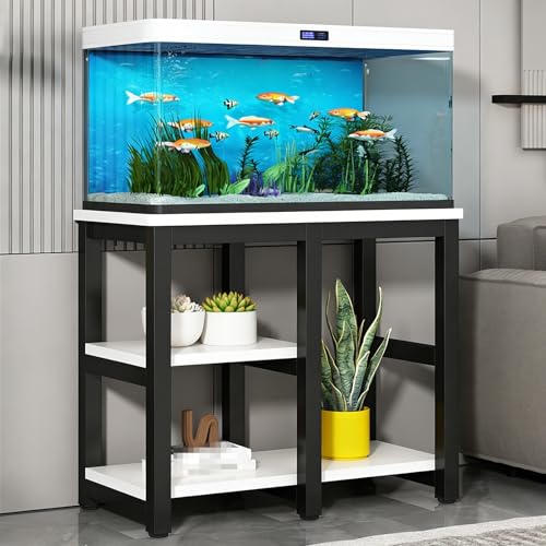 Soporte para Pecera, Soportes para Acuarios de 3 Niveles, Soporte para Terrario con Estructura de Acero, Fácil de Limpiar, Mueble Acuario para Oficina(Black+White,60x30x70cm)