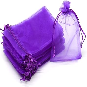 DODXIAOBEUL 100 Pcs 6 x 8 Inches Organza Bag Drawstring Bags Bulk Small Gift Bags for Christmas Candy Wedding Birthday Party Purple