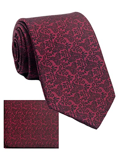 WITZROYS 100% Silk Ties Necktie Set for Men Handmade Tie and Pocket Square Set with Gift Box by, Burgundy #Hs17, L