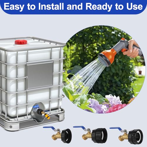 275-330 Gallon IBC Tote Hose Adapter,3-Size IBC Tote Adapter, 2.44\" Fine、2 \"Fine, and 2\" Coarse Thread,3/4\" Male NPT Inlet ×3/4\" Male GHT Brass Hose Faucet Garden Hose Connector