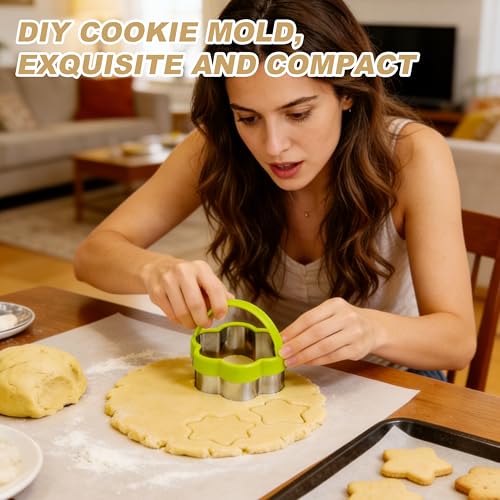 12-Piece Stainless Steel Cookie Cutter Set with Handles - Heart, Flower, Round, Five Star Shapes - Fruit Vegetable, Small Stainless Steel Biscuit Mold for Baking (Multicolor) by Wugyux - Used condition - Image 6