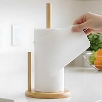 Porta Papel Toalha de Bambu, Organizador de Cozinha, Suporte para Papel Toalha com Design Minimalista, Bambu 100% Ecológico - Casa e Decoração (28,5 x 16cm, Base Redonda Sem Bolinha de Peso)