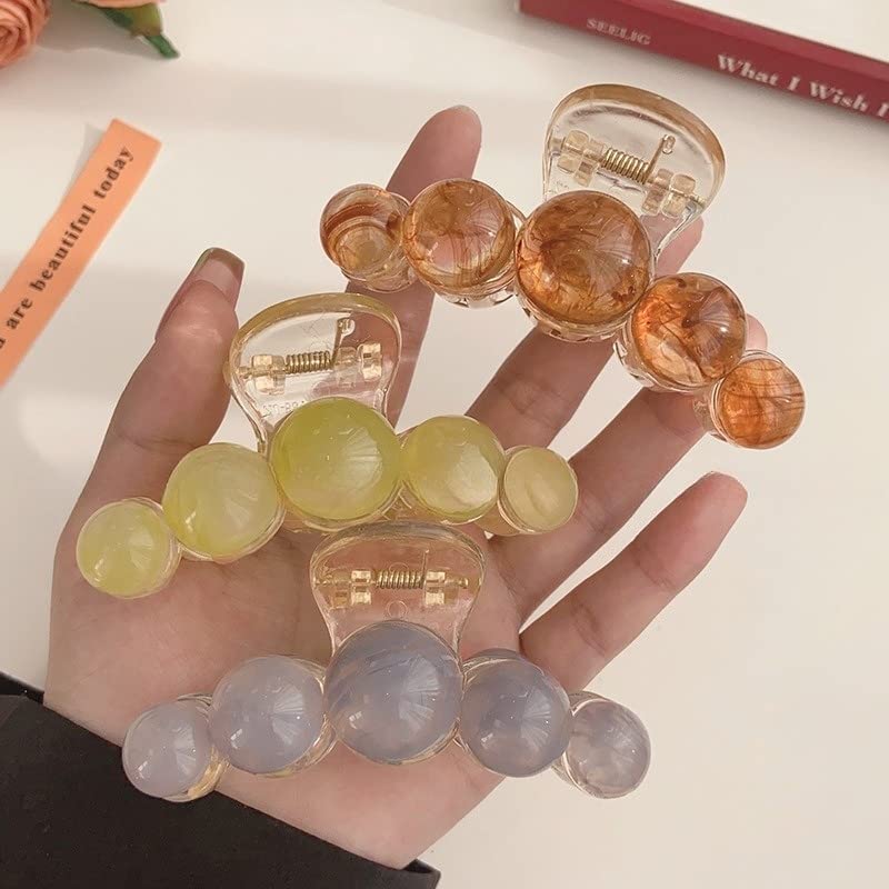 Miniatura 3 de Paquete de 3 pinzas grandes para el cabello de 3.2 pulgadas, color marrón, verde y azul, perla, pinza de mandíbula para mujer, horquillas para