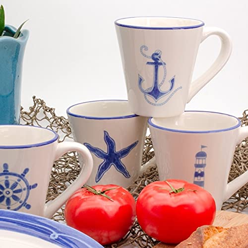 Unknown1 Bluewhite Ceramic 12 Piece Nautical Dessert Set Blue Navy White Coastal Casual Traditional Round Stoneware Dishwasher Safe Microwave, M #TOP1