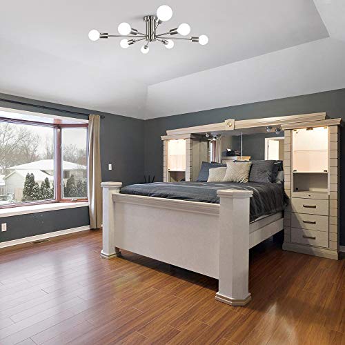 Lynpon Sputnik Ceiling Light Fixture, 8 Lights Brushed Nickel Plating Semi Flush Mount Chandelier Silver Modern Kitchen Ceiling Light For Living Room Dining Room Bedroom Foyer Entryway #TOP4