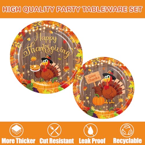 Thanksgiving Paper Plates and Napkins Sets, Thanksgiving Dinnerware Sets with Plates Napkins Cups Forks and Knives Fall Tableware with Turkey Pumpkins Give Thanks Decor for Autumn Harvest, Serve 24 - Image 3