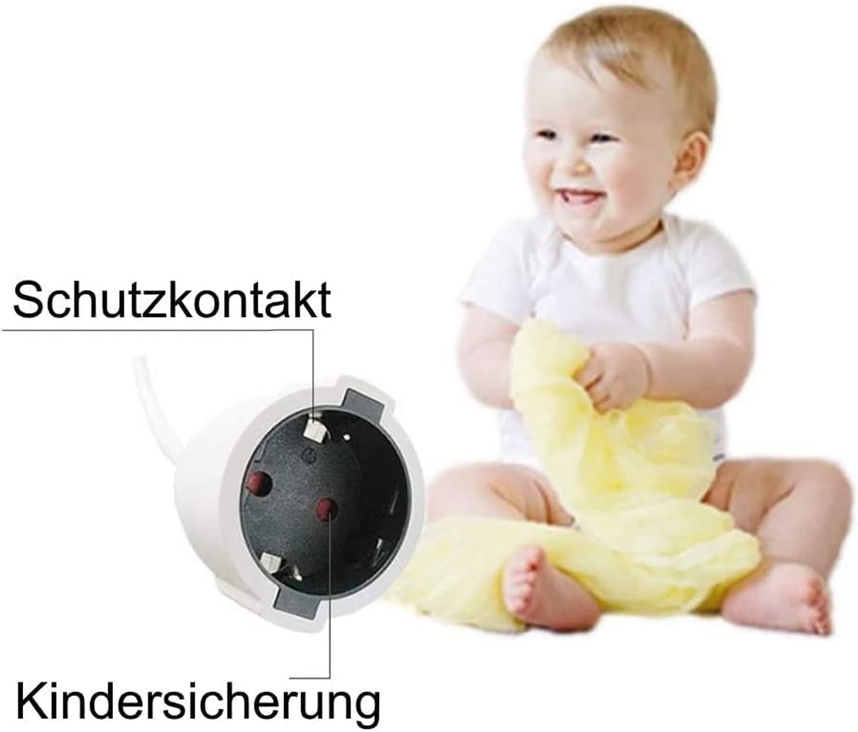 Alargador de cable de 10 m, color blanco, con protección de contacto y seguridad infantil, para interiores, 2 unidades