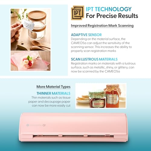 Image of Silhouette America Cameo 5 Alpha (α) - Smart Cutting Machine, Matte Pink (Starter Bundle) - Includes Designer Edition Software, 24 Oracal Vinyl Sheets, Tool Kit & 25 Free Designs for DIY