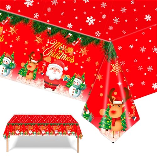 Mienocol 2PCS Large Red Xmas Tablecloth, 137 * 274cm Rectangle Plastic Table Cover for Christmas Party Winter Holiday Decorations