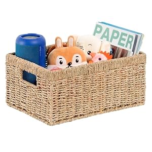 CENBOSS Wicker Baskets (Large, Seagrass, 1PC) Rattan Woven Baskets, Water Hyacinth Baskets, Seagrass Storage Baskets for Shelves