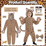OCHILIMA Jednoczęściowy kostium kota, z polaru, z muszką i naklejką, miękki flanelowy kombinezon z motywem kota, panterki, Cosplay, dla dzieci, na Halloween, karnawał, 120