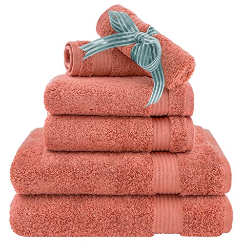 Hotel & Spa Quality Super Absorbent and Soft, Cotton, 6 Piece Turkish Towel Set for Kitchen and Decorative Bathroom Sets Includes 2 Bath Towels 2 Hand Towels 2 Washcloths, Coral