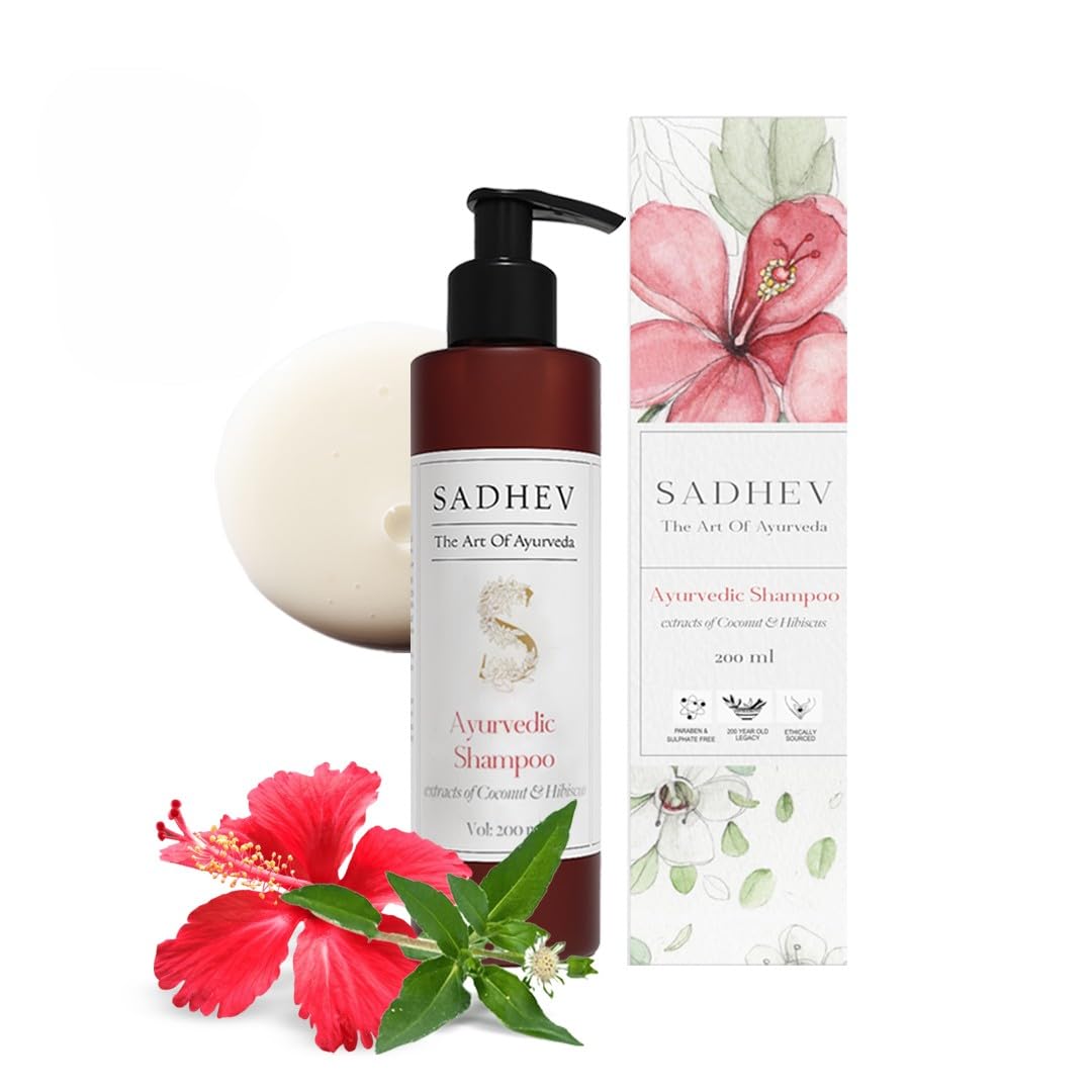 Sadhev Ayurvedic Shampoo With Bhringraj, Hibiscus, Amla | Controls Hairfall, Stimulates Hair Regrowth | For Dry & Frizzy Hair | Adds Volume & Shine (200 ml)