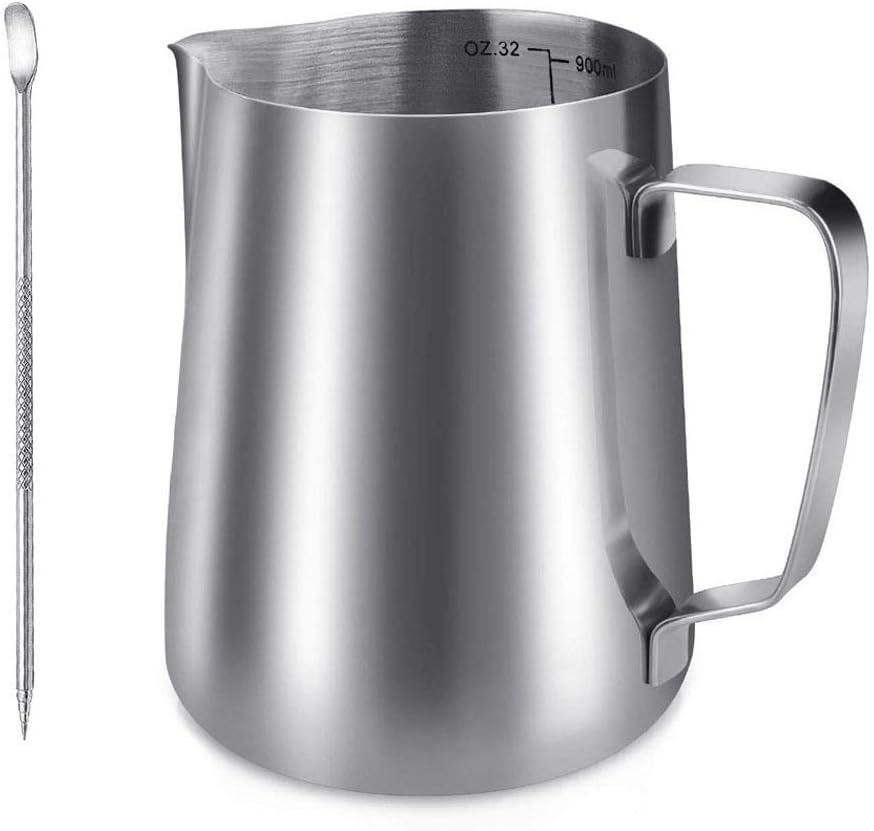 1000ml Milk Pitcher Milk Frothing Jug Stainless Steel Jug Cup Barista Milk Jug Cafe Latte Maker with Art Latte Decorating Art Pen for Barista Cappuccino Espresso Machine Coffee - 35 oz