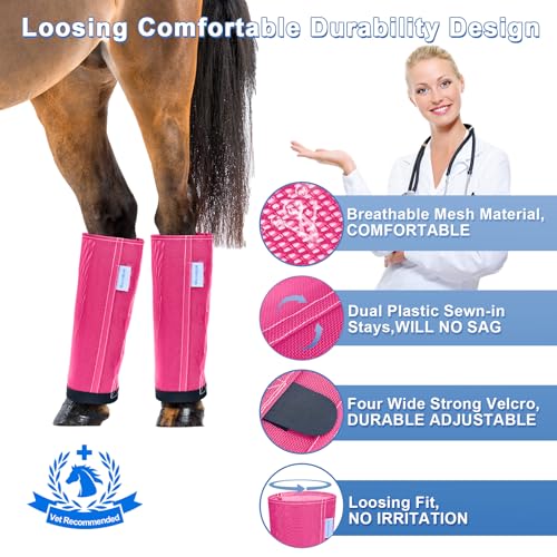 Image of Horse Fly Boots Set of 4, Fly Boots for Horses, Leggings for Horses, Reduce-Stomping, Breathable Mesh, Loose Fitting, Stay Up Not Sag, No Rub