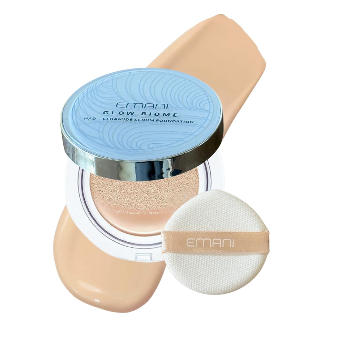 Emani Glow Biome NAD Serum Foundation for Sensitive Skin Lightweight Skin-Like Coverage With Vitamin C Peptides Ceramides Avocado