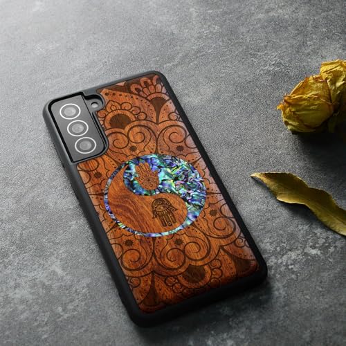 Coque Samsung S22 en bois sculpté et nacre véritable luxe unique - 4