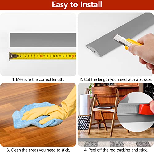 10Ft Floor Transition Strip Self Adhesive Carpet To Tile Floor Edging Trim Pvc Threshold Strips, Peel And Stick Floor Joining Strip Suitable For Threshold Height Less Than 5Mm(Gray) #TOP3