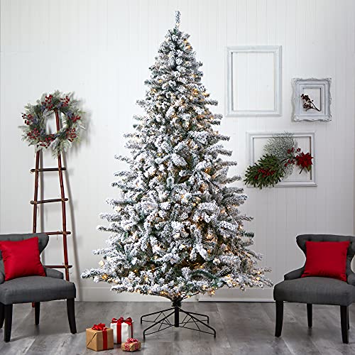 Nearly Natural 9ft. Flocked Rock Springs Spruce Artificial Christmas Tree with 650 LED Lights and 1550 Bendable Branches by Nearly Natural - Image 7