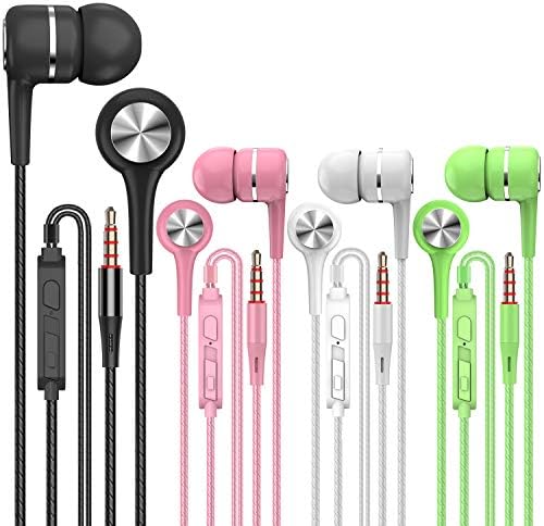 A12 Headphones Earphones Earbuds Earphones, Noise Islating, High Definition, Fits All 3.5mm InterfaceStereo for Samsung, iPhone,iPad, iPod and Mp3 Players(Black+White+Pink+Green 4pairs)