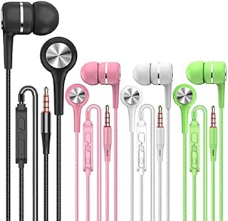 A12 Headphones Earphones Earbuds Earphones, Noise Islating, High Definition, Fits All 3.5mm InterfaceStereo for Samsung, iPhone,iPad, iPod and Mp3 Players(Black+White+Pink+Green 4pairs)