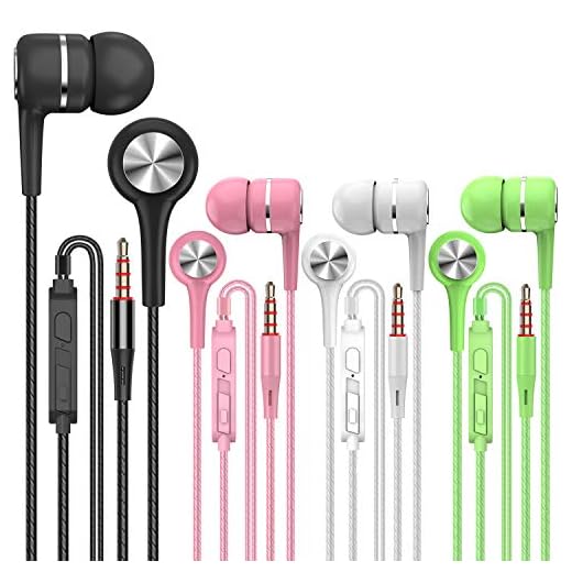 YNR A12 Headphones Earphones Earbuds Earphones, Noise Islating, High Definition, Fits All 3.5mm InterfaceStereo for Samsung, iPhone,iPad, iPod and Mp3 Players(Black+White+Pink+Green 4pairs)