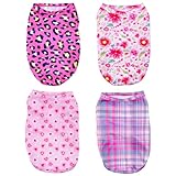 PET SHOW 4 Pack Paw Bone Printed Dog Clothes Shirts Soft Vest Lightweight Sleeveless Cats Doggies T-Shirts Puppies Tank Top Tee for Small Medium Dogs White Black Pink Blue (Small, Pink for Girls)