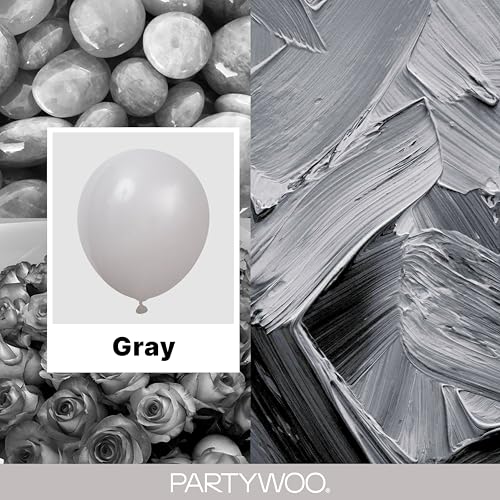 Image of PartyWoo Gray Balloons 140pcs Different Sizes Pack of 18 12 10 5 Inch Matte Gray Latex Balloon Arch Kit for Baby Shower Graduation Wedding Anniversary Birthday Party Decorations Gray-Y71