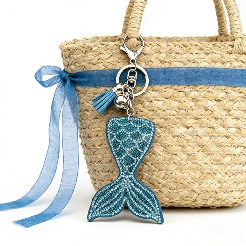 Porte-clés voiture avec pendentif queue de poisson bleu pour sac