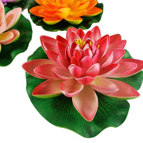 image for NAVAdeal 4PCS 7 Inch Artificial Floating Foam Lotus Flowers for Pool, 