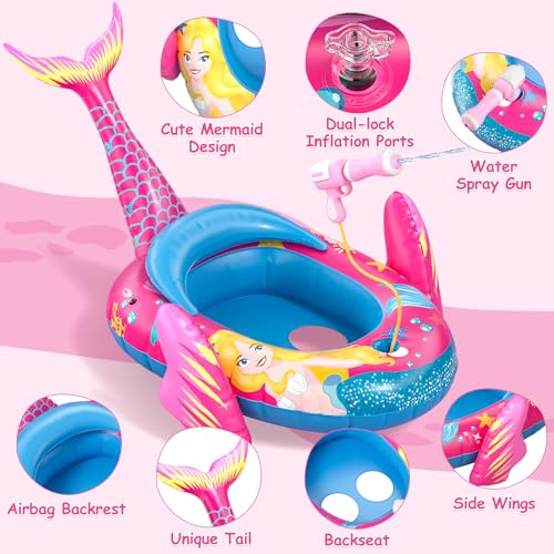 ASDGZD Kids Pool Floats with Water Gun, Mermaid Toddler Inflatable Pool Toys for Kids Age 3-8 Years Old, Summer Outdoor Water, Beach, Swimming Pool Toys Gift for Girls