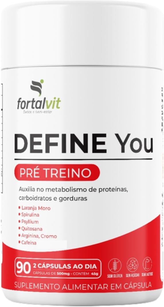 DEFINE – Morosil + Spirulina, Cafeína, Café Verde, Picolinato de Cromo, Psyllium, Arginina e Quitosana, 90 Cápsulas, Fortalvit