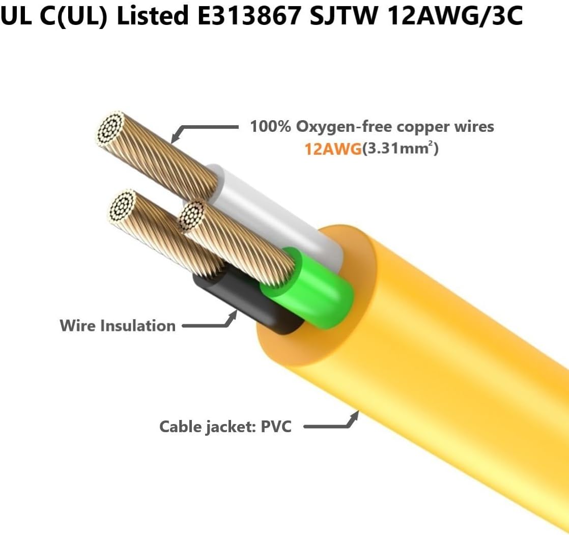 15-Ft 12AWG 15Amp to 20Amp-Extension Cable,15 Amp Household Plug to 20 Amp T-Blade,Nema 5-15P to 5-20R,5-15P to 6-15R/20R 12 Gauge Heavy-Duty Extension Cord,15A 125V to 20A Power Cord