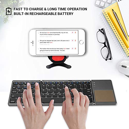 Achort Foldable Bluetooth Keyboard, Tri- Folding Portable Wireless Keyboard With Touchpad, Usb Rechargable Bt Wireless Keyboard For Android, Windows System Laptop Tablet Smartphone Device(Gray) #TOP2