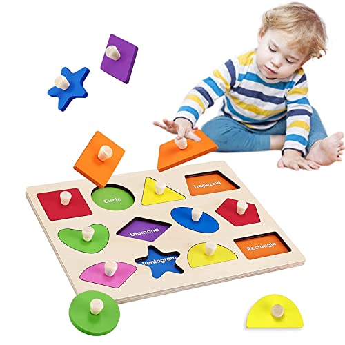 Educational Montessori Baby Puzzle Wooden Montessori Toy Wooden Preschool Shapes Puzzle Toddler Shape Sorter Toys Preschool Wooden Puzzles For Toddler Shape & Color Sorter #TOP6