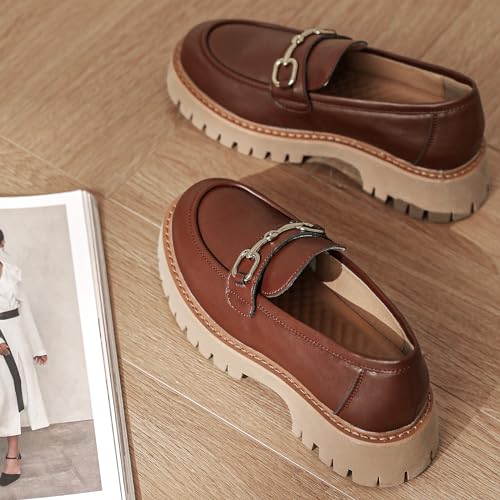 Image of Platform Loafers for Women Chunky Heel Lug Sole Loafers Slip ons Round Toe