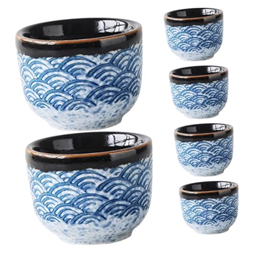 SMASOLO 6 pièces Tasses à Thé Japonaises Céramique Style Mer Service à Thé Multifonction pour Usage Quotidien Accessoire Pratique pour Bureau