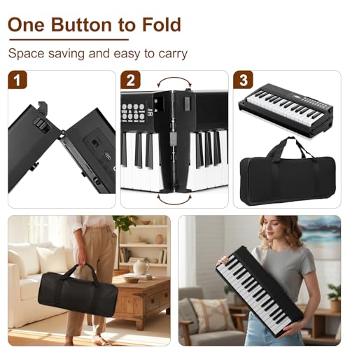 Learning Piano with Popular Songs: A Fun Approach 18 Buinblu Electronic Piano Keyboard,Bluetooth Foldable 61 Key Semi-Weighted Digital Pianos with Power Adapter,Pedal,Sheet Music Stand,Sticker,Bag,Gift for Beginners,Black #5