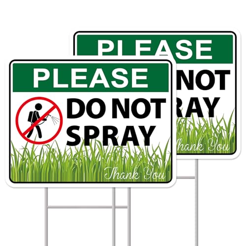 GXGGUS Please Do Not Spray Sign 2 Pack 13x10 Double-Sided Signs Corrugated Plastic H-Stake Metal Stakes Outdoor No Pesticide Lawn Yard Sign Courtyard Land and Garden Lawn