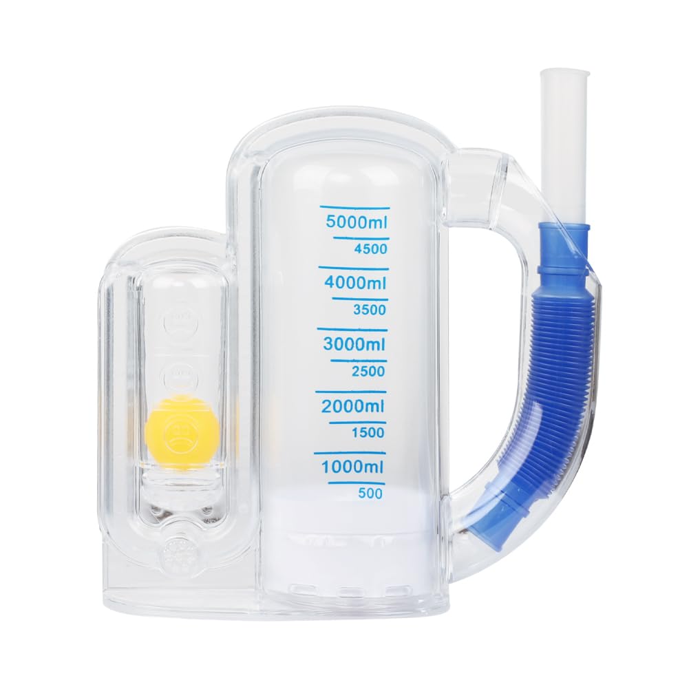 Appareil d'exercice respiratoire pour poumons - Une balle - Spiromètre - Entraîneur de respiration pour poumons forts - 5000 ml - Mesure du volume d'inhalation - Système de mesure du souffle avec