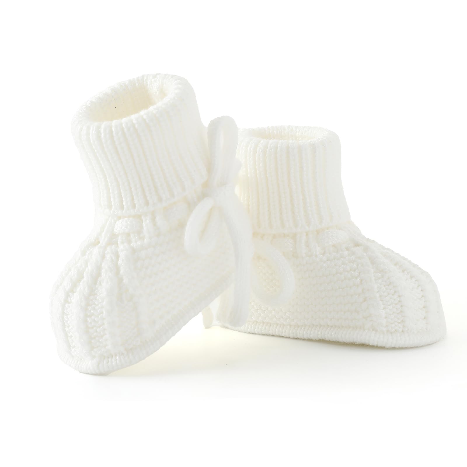 Loyfoky Baby Booties Soft Knit Baby Shoes for Newborn Boys Girls Machine Washable First Walker Boots Cream White 3-6 Months