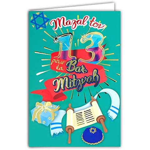 68-8001 Mazal Tov Card for Your BAR Mitzvah Age 13 Birthday Boy Jewish Teenager Majority Religious Party Gift Torah Talit with Shiny Gold Gilding and White Envelope Size 17.5 x 12 cm AFIE Cover