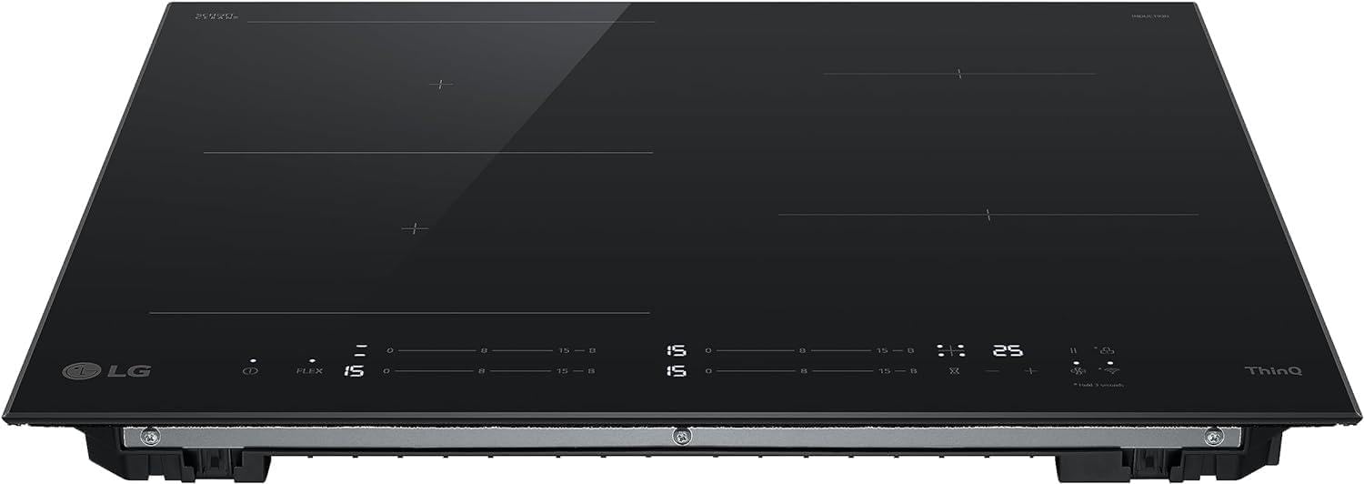 LG Płyta indukcyjna CBIZ2435B 60 cm, moc od 2,5 do 7,4 kW, 4 strefy całkowite, 1 strefa Flex, 15 poziomów mocy + doładowania, niezależne sterowanie dotykowe, Wi-Fi, szkło ceramiczne SCHOTT, kolor