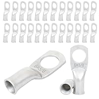 Vista 40 de 1/0 AWG 1/4" Stud (25 piezas), Terminal de Anillo de Batería de Servicio Pesado, Conectores de Calibre 0, Lengüetas de Alambre de Cobre de 1/0