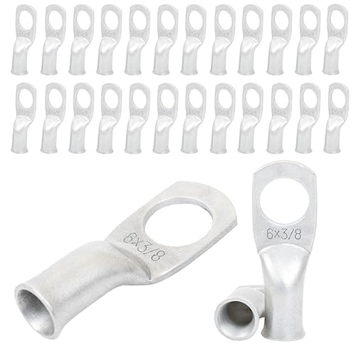 Miniatura 40 de 1/0 AWG 1/4" Stud (25 piezas), Terminal de Anillo de Batería de Servicio Pesado, Conectores de Calibre 0, Lengüetas de Alambre de Cobre de 1/0