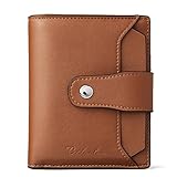 BOSTANTEN Women Leather Wallet RFID Blocking Small Bifold Zipper Pocket Wallet Card Case Purse with ID Window Brown