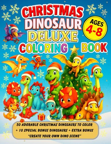 Christmas Dinosaurs Deluxe Coloring Book: 60 Labeled Species + 10 Bonus Pages + Create-Your-Own Dino Scene: Premium Holiday Coloring for Kids Ages 4–8 ... (Christmas Magic Coloring Series for Kids) image 2